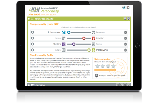 AchieveWORKS Personality Assessment Report on an iPad